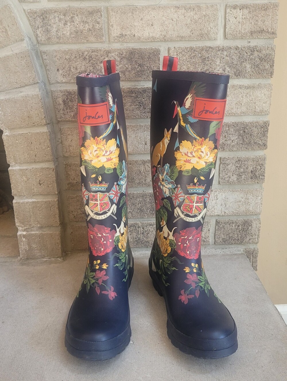 Joules Welly Print Floral Rain Boots Navy Multicolor Waterproof Tall Wellies 7 - Picture 7 of 11